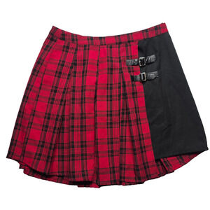 Hot Topic Asymmetrical Buckle Skirt Red & Black Plaid Pleated Schoolgirl - Large